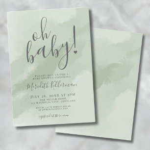 Invitation Baby shower simple Sage Green Oh