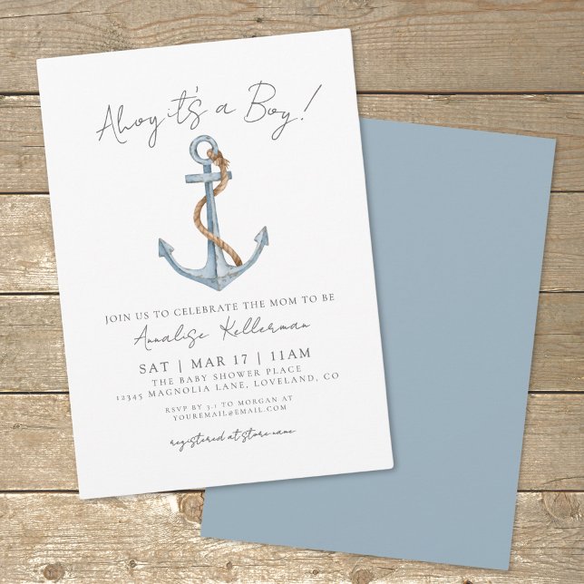 Invitation Baby Shower Simple sur le Thème de la Mer (Watercolor Minimal Blue Nautical Baby Shower Invitation)