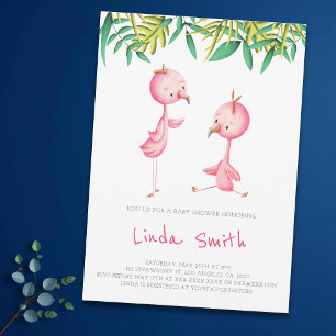 Invitation Baby shower simple Tropical Flamant rose Twins
