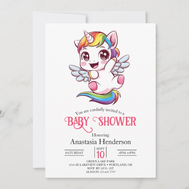 Invitation Baby shower simple Whimsical Unicorn (Devant)