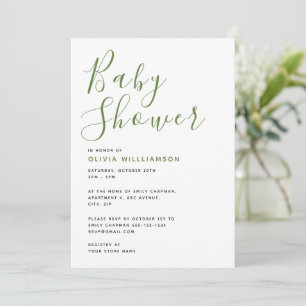 Invitation Baby-Shower Simpliste Moderne Vert Et Blanc