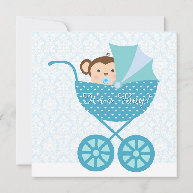 Invitation Baby Shower Singe Bleu (Devant)