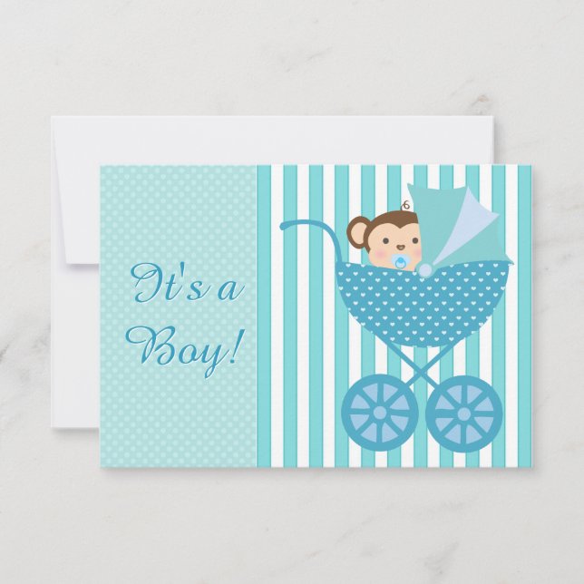Invitation Baby Shower Singe Bleu Turquoise (Devant)