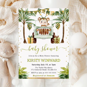Invitation Baby Shower Singe de la Jungle Aquarelle