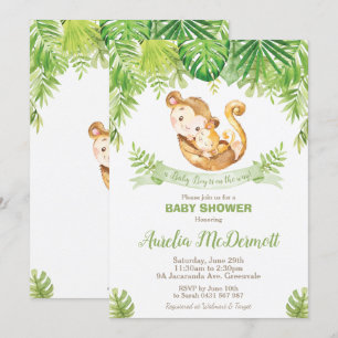 Invitation Baby shower singe Jungle Animaux bébé Garçon