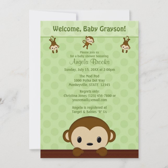 Invitation Baby shower SINGE Polka Dot GREEN MPP3 (Devant)