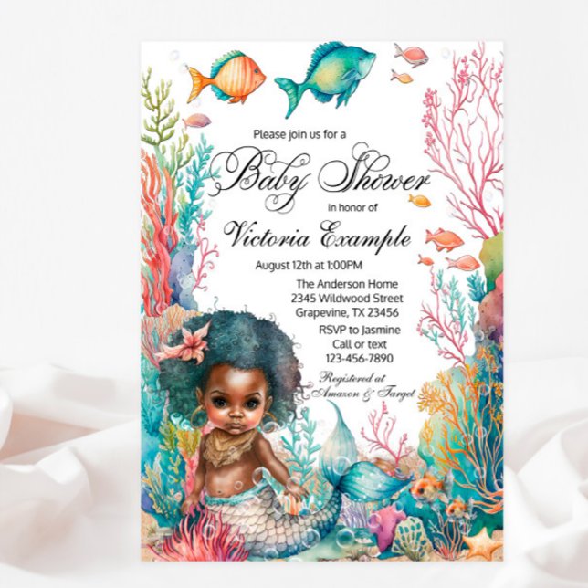 Invitation Baby Shower Sirène Afro (Créateur téléchargé)