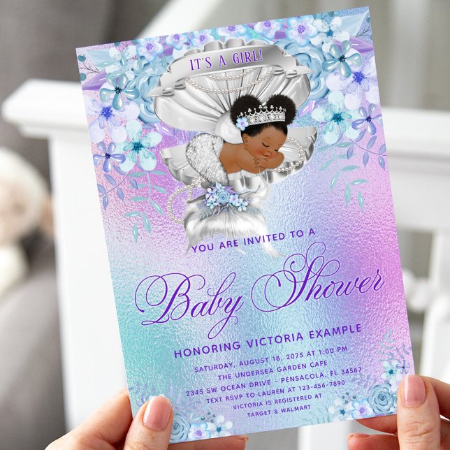 Invitation Baby Shower Sirène Afro Pastel (Créateur téléchargé)