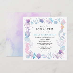 Invitation Baby Shower Sirène Aquarelle Sous Les Mers