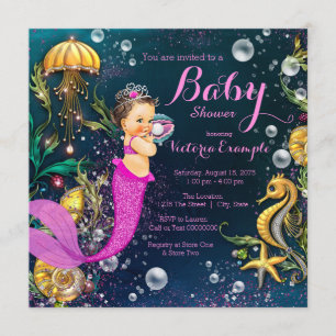 Invitation Baby shower sirène brunette rose chaud