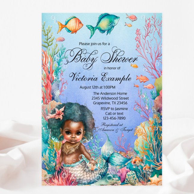 Invitation Baby Shower Sirène Noire (Créateur téléchargé)