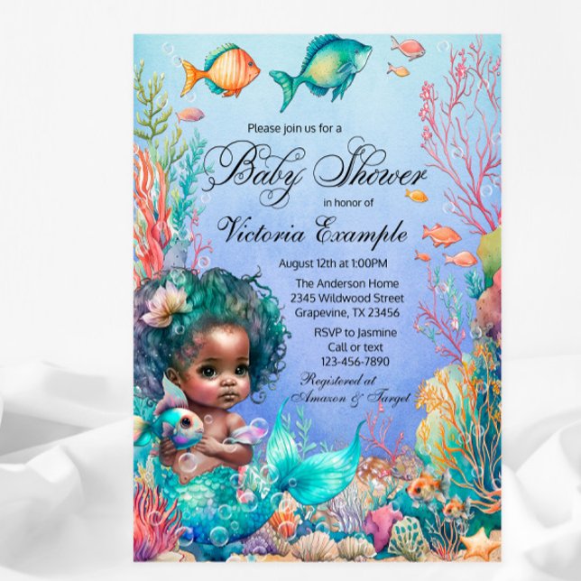 Invitation Baby Shower Sirène Noire (Créateur téléchargé)