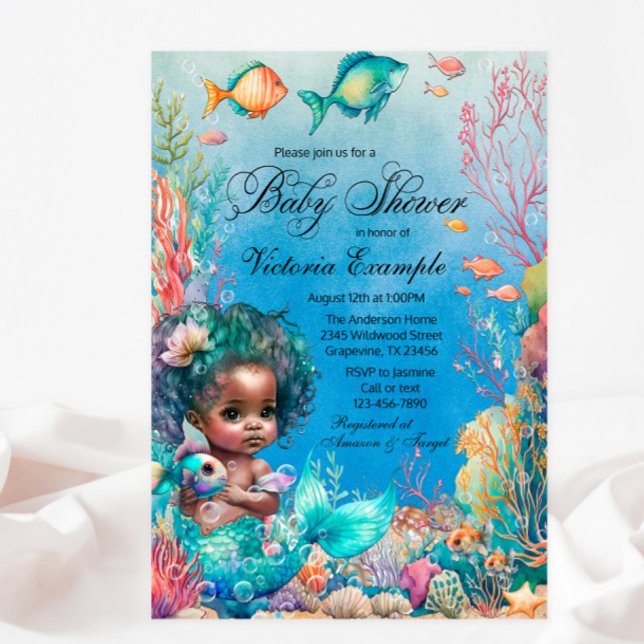 Invitation Baby-Shower Sirène Peau Noire (Créateur téléchargé)