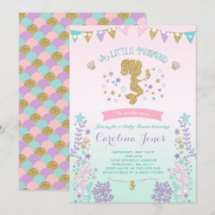 Invitation Baby shower sirène rose Turquoise pourp