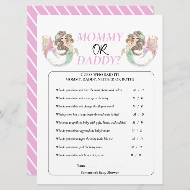 Invitation Baby shower sirène sous la mer (Devant / Derrière)