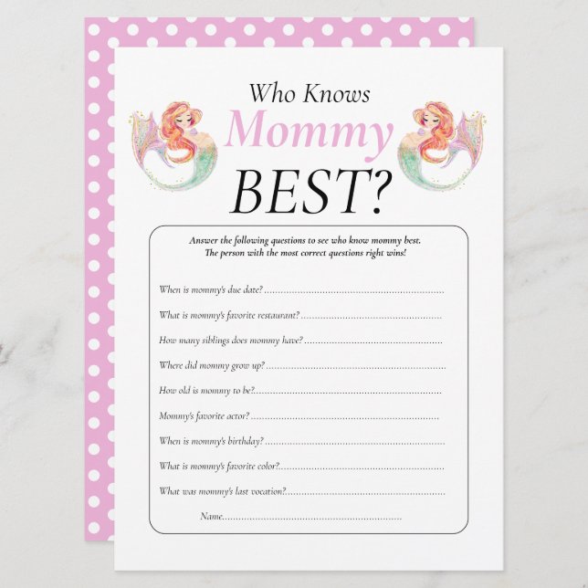 Invitation Baby Shower Sirène Sous Les Mers Connaît Maman   (Devant / Derrière)