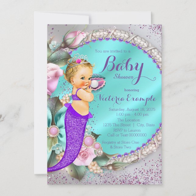 Invitation Baby Shower Sirène Sous L'Océan (Devant)