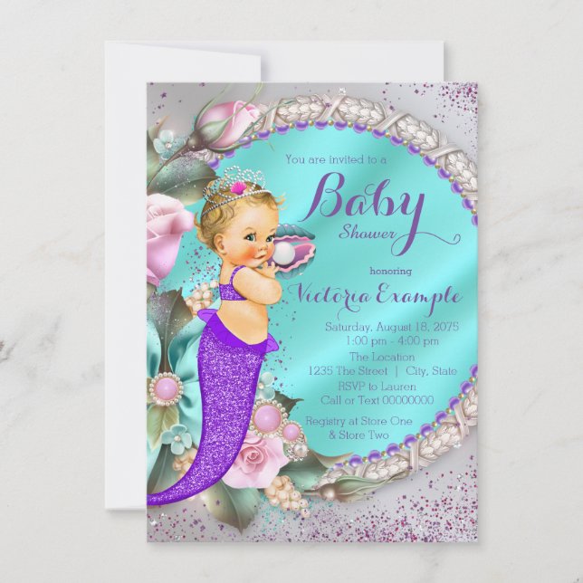 Invitation Baby Shower Sirène Sous L'Océan (Devant)