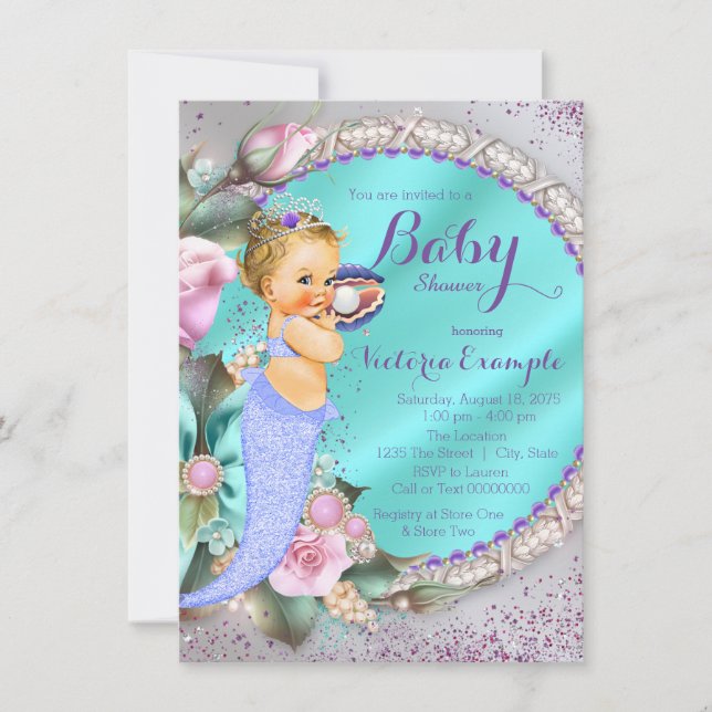 Invitation Baby Shower Sirène Sous L'Océan (Devant)