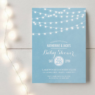Invitation Baby shower Sky Blue String Lights