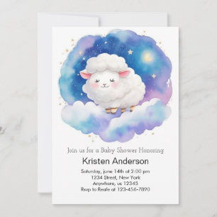 Invitation Baby shower Sky Boy Night Sheep Cute