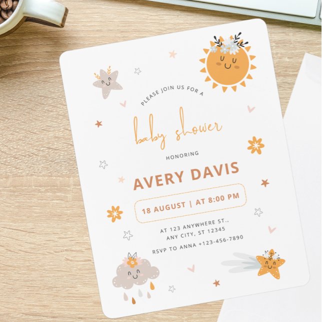 Invitation Baby shower Sky Brown & Orange (Créateur téléchargé)