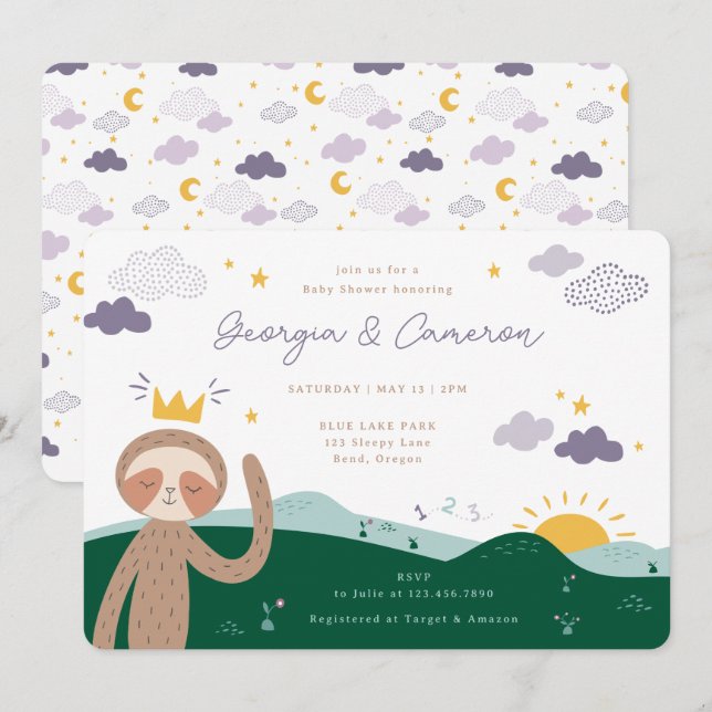 Invitation Baby Shower Sloth Slumberkins (Devant / Derrière)