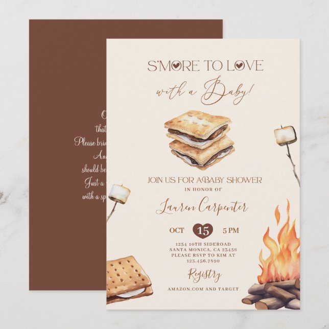 Invitation Baby shower Smore to Love (Devant / Derrière)