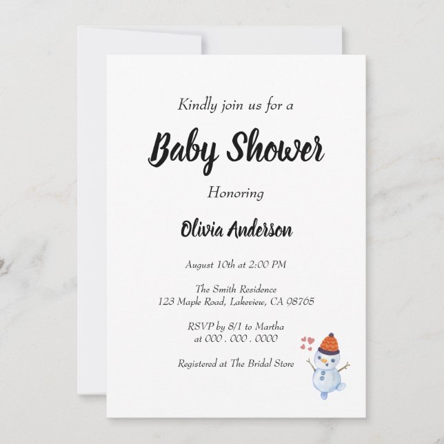 Invitation Baby shower Snowman Boho (Devant)