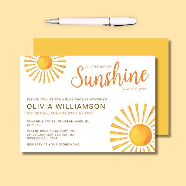 Invitation Baby shower solaire (Little Ray of Sunshine Baby Shower Invitation)