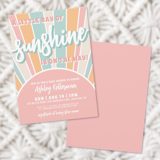 Invitation Baby shower solaire Sunshine Retro (Sunshine Retro Sun Baby Shower Invitation)