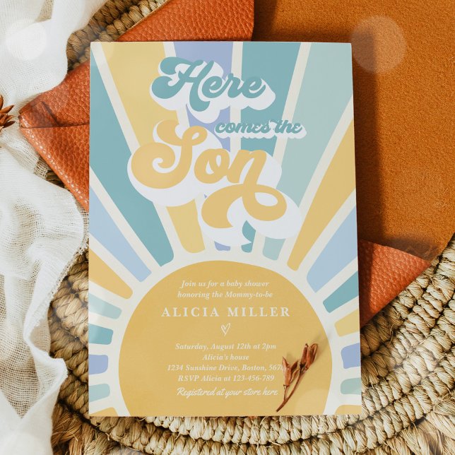 Invitation Baby shower Soleil Venez Ici Le Son Blue Rays (Créateur téléchargé)
