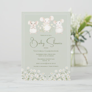 Invitation Baby Shower Souris Mignonnes & Marguerites