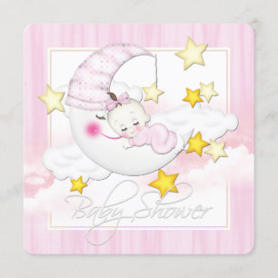 Invitation Baby Shower sous la Lune Rose