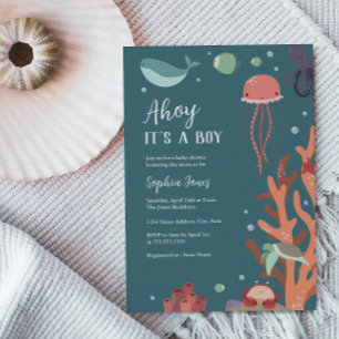 Invitation Baby shower sous la mer Ahoy C'est un garçon