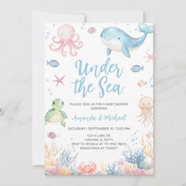 Invitation Baby Shower Sous les Mers (Devant)