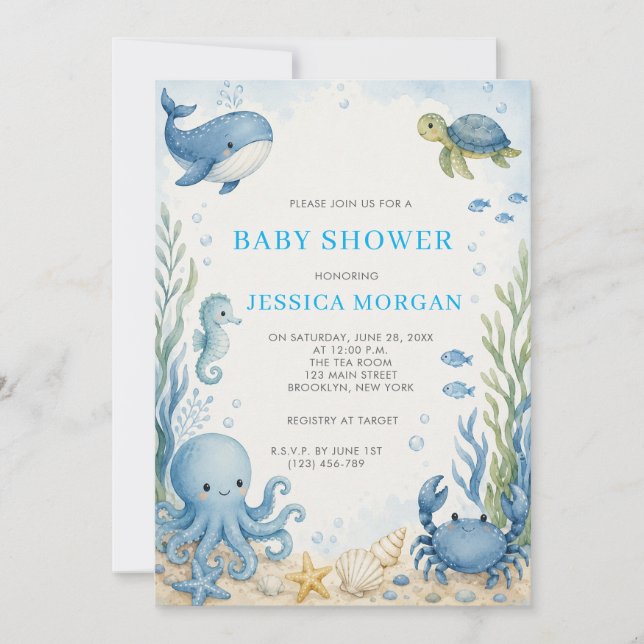 Invitation Baby Shower Sous Les Mers  (Devant)