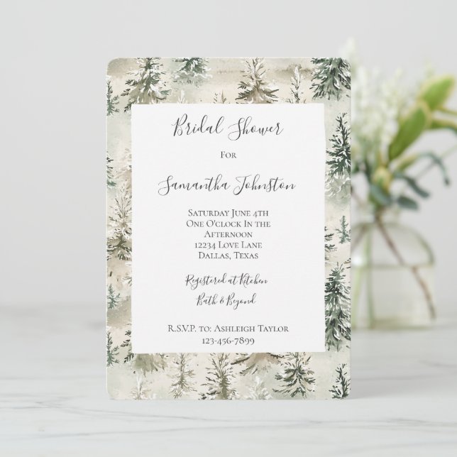 Invitation Baby-Shower sous les Pins Verts (Debout devant)