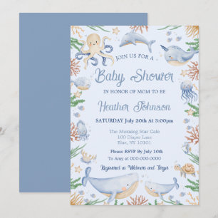 Invitation Baby Shower Sous l'Océan à l'Aquarelle