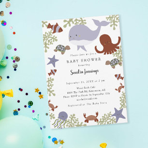 Invitation Baby Shower Sous l'Océan Mignon Neutre