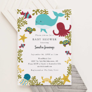 Invitation Baby Shower Sous l'Océan Mignon Neutre