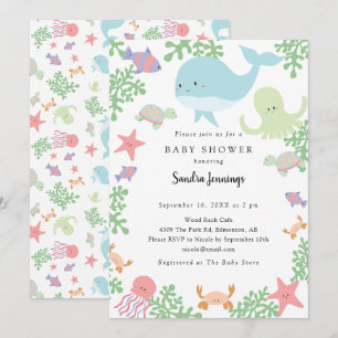 Invitation Baby Shower Sous l'Océan Mignon Pastel Neutre 