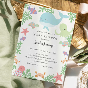 Invitation Baby Shower Sous l'Océan Mignon Pastel Neutre 