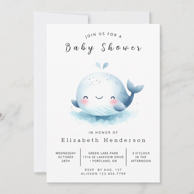 Invitation Baby shower sous-marin à baleine imprimable (Devant)