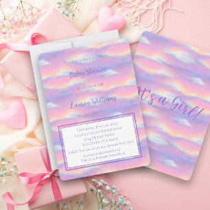 Invitation Baby Shower sous un ciel arc-en-ciel pastel