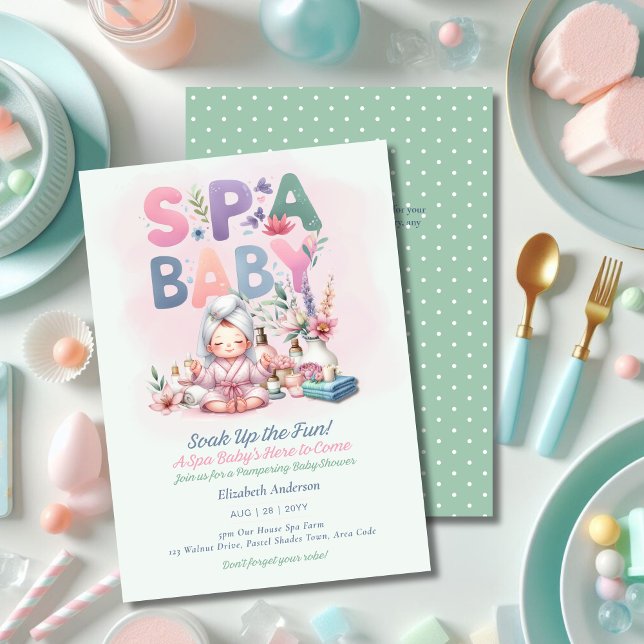 Invitation Baby shower spa - Pamper Day Mint Green (Créateur téléchargé)