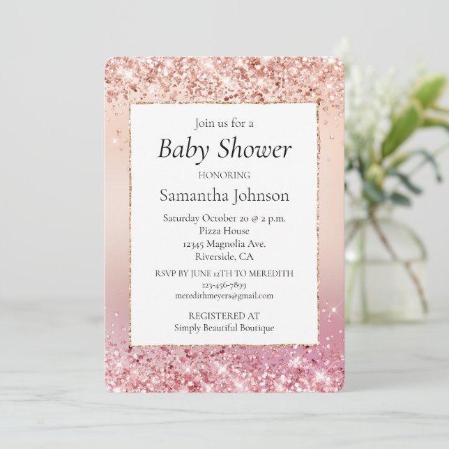 Invitation Baby shower Sparkle Ombre rose et Rose (Debout devant)