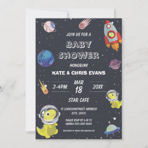 Invitation Baby shower spatial Dinosaur Star Planet Galaxy