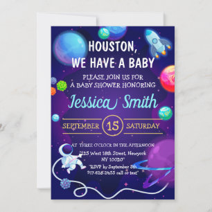 Invitation Baby shower spatial planète astronaute bleue
