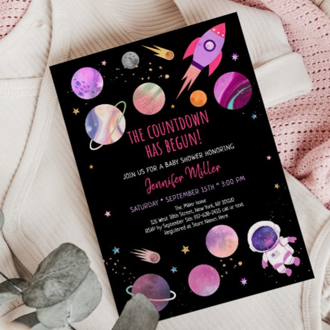 Invitation Baby shower spatial pour astronaute rose (Créateur téléchargé)